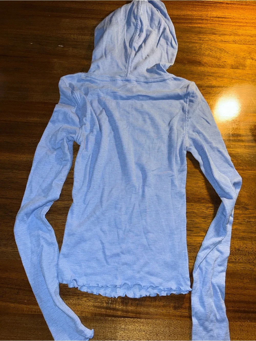 Free People Blue Breathe Easy Layered top Ribbed Long-Sleeve hooded cotton blend